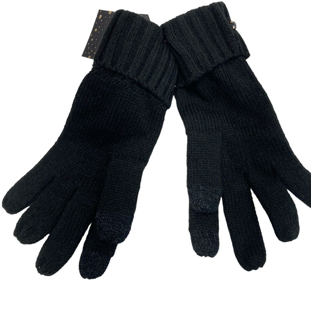 Victoria Secret Gloves Mittens Black Bling Gem Sparkle Knit Soft Glam Winter NWT
